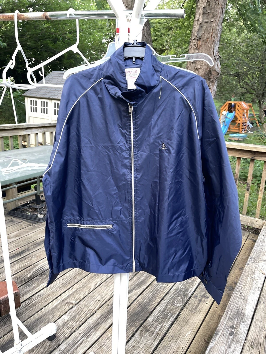 Penguin Retro Windbreaker Jacket WOMENS Lightweight NAVY W WHITE TRIM SIZE L