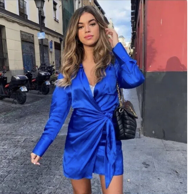 zara blue satin dress Zara Blue Mini Dress Satin Effect Small