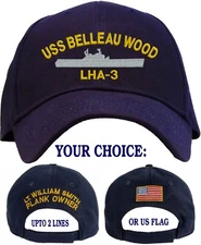 Personalized USS Belleau Wood LHA-3 Embroidered Baseball Cap - Choice 3 Colors
