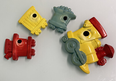 VTG Set/4 Colorful Train Chalkware Wall Art Decor Baby Nursery Miller Studio  73