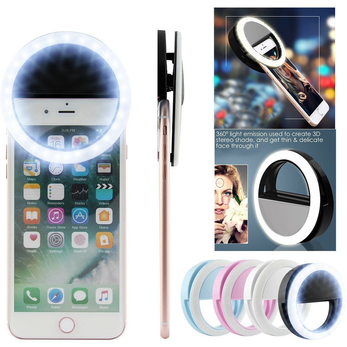 Selfie LED Light Ring Flash Fill Clip Camera For Phone Tablet - Main Image