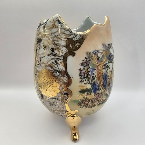 Vintage Gilded edge LIMOGES chinoiserie PHEASANT Hand Painted Footed Egg Vase - Picture 3 of 17