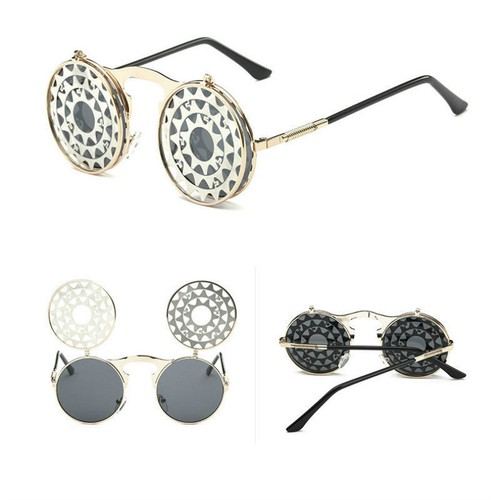 Gafas de sol redondas abatibles steampunk unisex retro años 90 rave fiesta accesorio selfie - Imagen 9 de 29
