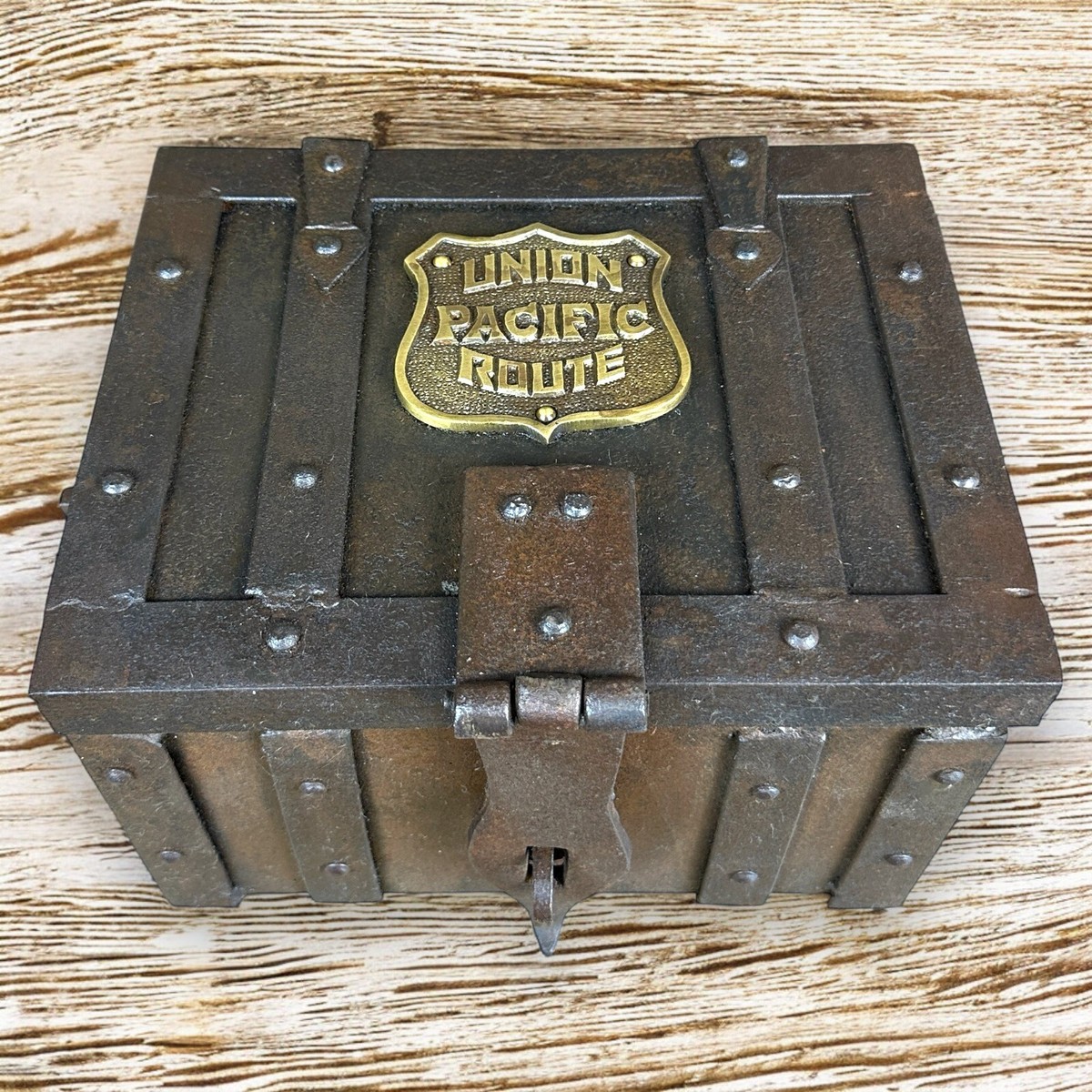 Union Pacific Route Iron Strong Box Chest With Antique Vintage