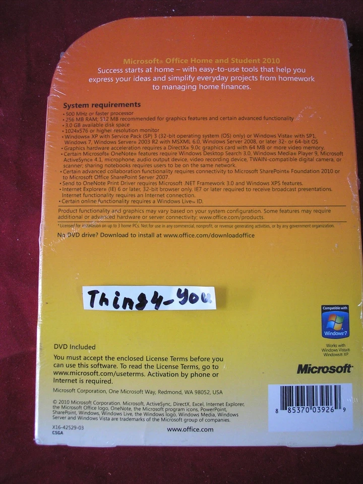 Microsoft Office 2010 Home and Student For 3 PCs Full Version =NEW SEALED BOX= - Image 3 of 4