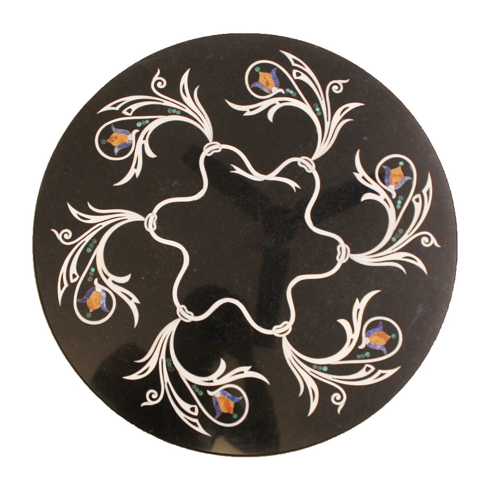 24-inch marble round table with semi-precious stone floral inlay handicraft  