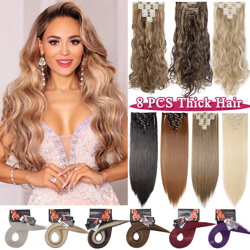 BLONDE Pieces 100% THICK Clip In as Human Hair Extensions Full
