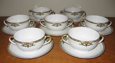 Set 7 Double Handle Noritake Bone China Tea Coffee Cup Saucer Japan Lasalle Lot