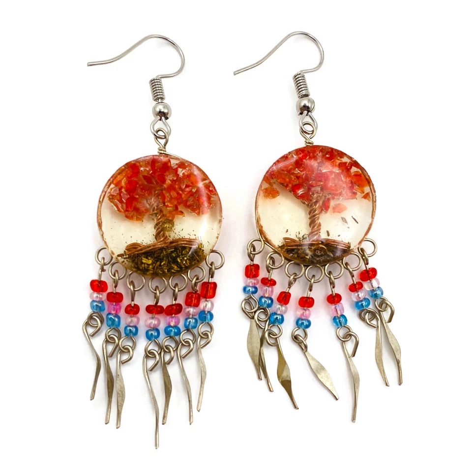 Дух природы серьги осени оранжевый дерево жизни бисером подвески - Изображение 4 из 4