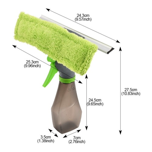 2-in-1 Spray Glass Brush Window Wiper Squeegee Microfibre Cloth Pad Kit w/Bottle - Picture 2 of 8