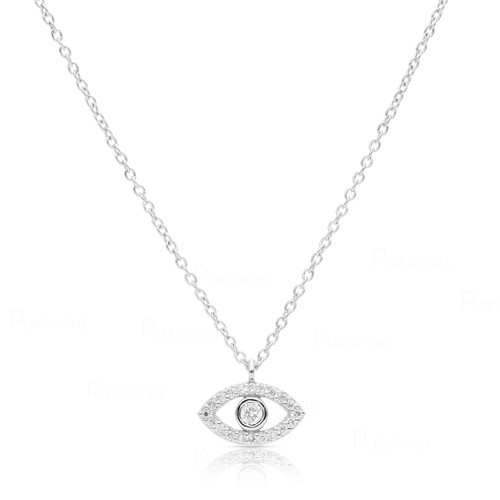 14K Gold 0.11 Ct. Lab-Created Diamond Evil Eye Charm Pendant Necklace - Picture 9 of 9