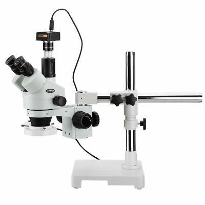 AmScope 3.5X-90X Boom Trinokular Zoom Stereo Mikroskop + 10MP Kamera + Ring