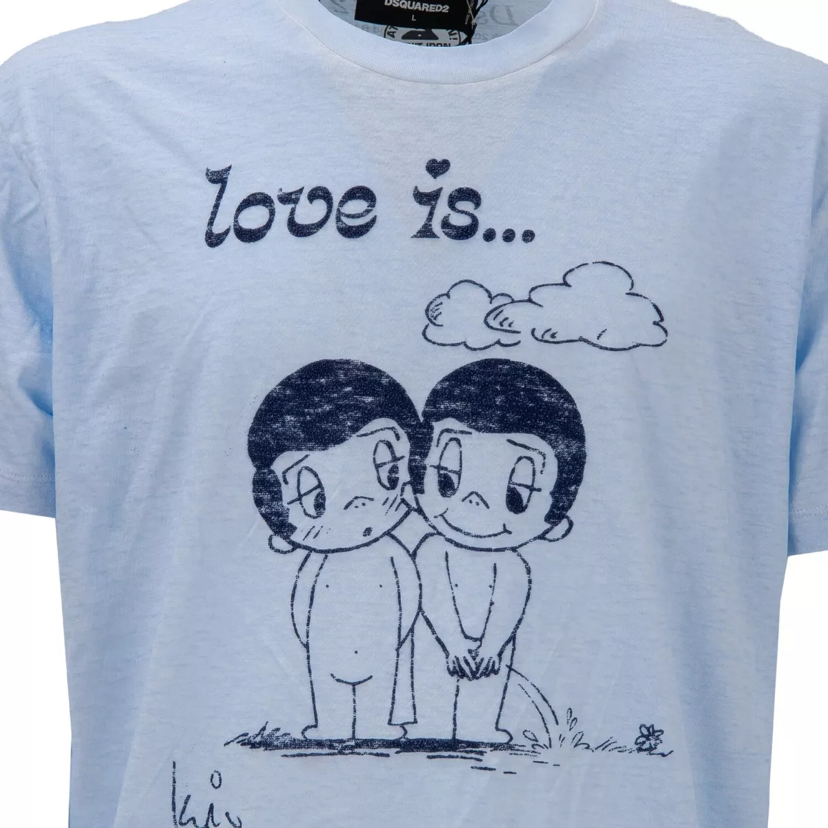 DSQUARED2 Cotton T-Shirt LOVE IS Brotherhood Logo Blue S 12421 | eBay