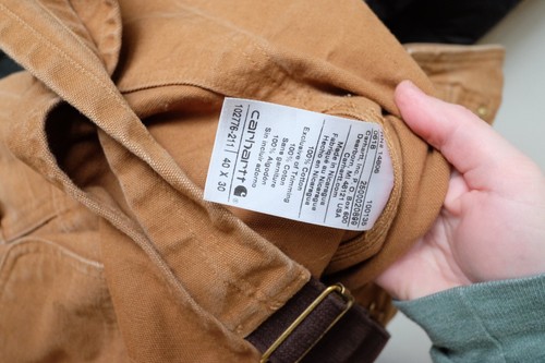 REAL WEAR Carhartt Bib Overall Double Knee Duck Jean Brown Work Distress Shorts - Picture 4 of 4