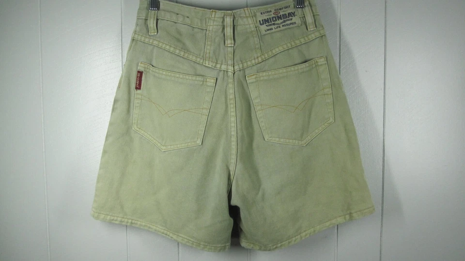 Unionbay 短裤青少年 9 绿色牛仔高腰棉复古 90 年代 Y2K 复古 — 第 2/4 张图片
