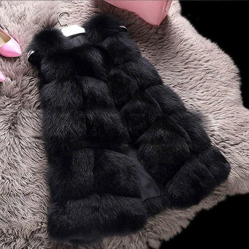 Donna Gilet Pelliccia Vera Volpe Nero Smanicato Cappotto in Pelliccia Vera  Fur | eBay