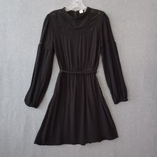 Gap Dress Womens Medium Black Long Sleeve Ruffled Midi Tie Waist Casual Dress