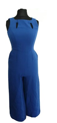 Karen Millen Culotte Jumpsuit Blue Crepe Slim Party Cruise UK 10