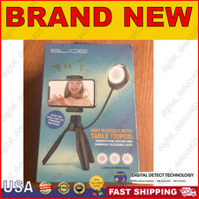 SLIDE Mini Vlogger With Built in Dimmable Ring Light Table Tripod Holder -NEW