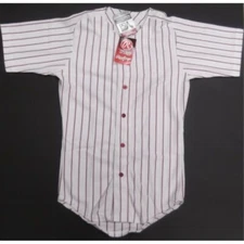 Rawlings PS20 White and Scarlet Men’s Pinstripe Jersey (Red Buttons)