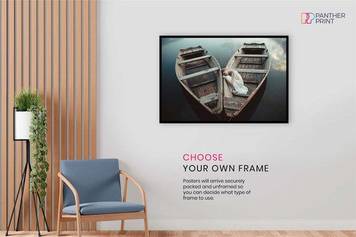 Woman in White Dress Alone on a Boat Artistic Poster Wall Art Home Decor - 第 2/4 張圖片