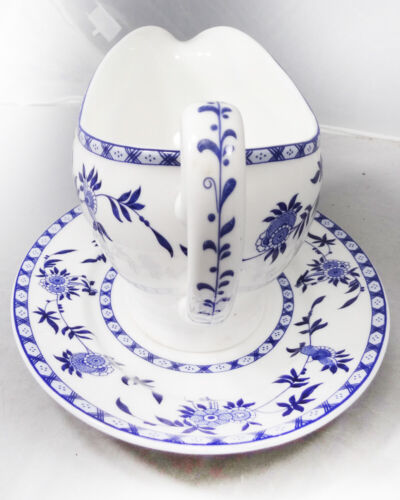 BLUE DELFT by Minton Gravy Boat & Stand NEW NEVER USED Bone China made England - Picture 2 of 13