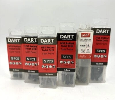 DART 5 PIECE BLACK HSS-R ROLLED TWIST DRILL BITS VARIOUS SIZES
