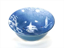 Set of 2 Pieces Japanese 5.25"D Rice Soup Noodle Bowls Crane Wave Made in Japan