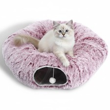 Cat Tunnel Bed for Indoor Cats - Large Cat Donut Tunnel with Hanging , Collap...