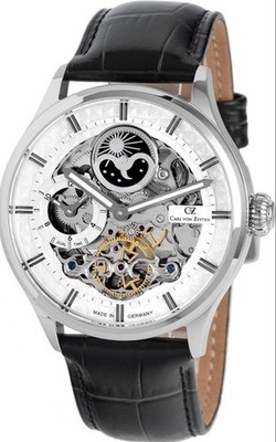 Carl von Zeuthen Skelett Silber Zifferblatt Lederband Herrenuhr aus Japan