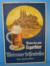 Insegna pubblicitaria in latta anni '30 ""MEISSNER Felsenkeller Bier"" 50x35 cm #9010
