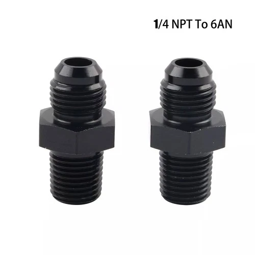 2Pcs 1/4" NPT to 6AN Fitting Male Straight Fittings Adapter Aluminum Black