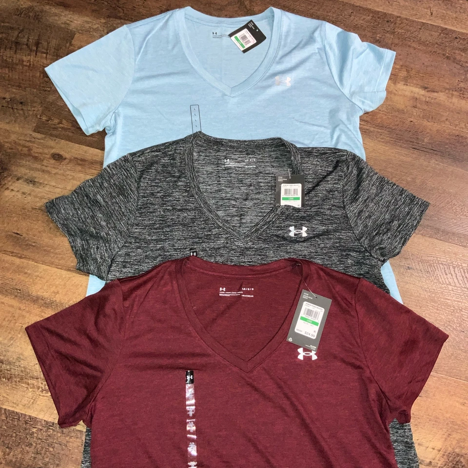 Under Armour Heatgear Camisa Atlética Cuello en V Gran Lote de 3 Azul/Gris/Borgoña Foto 3 de 4