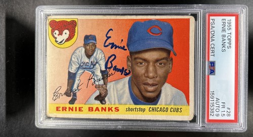 1955 Topps Ernie Banks #28 Cubs PSA 1.5 Auto Autograph 9