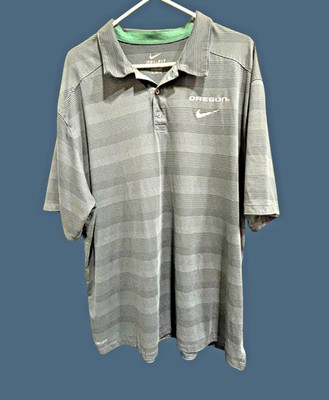 Nike Dri-Fit Oregon Polo Shirt Gray Striped Mens Size XL Polyester