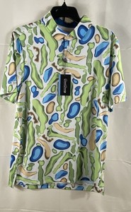 Good Good Women's Campo Polo Golf Blue Green Abstract Course Print NWT Sz S