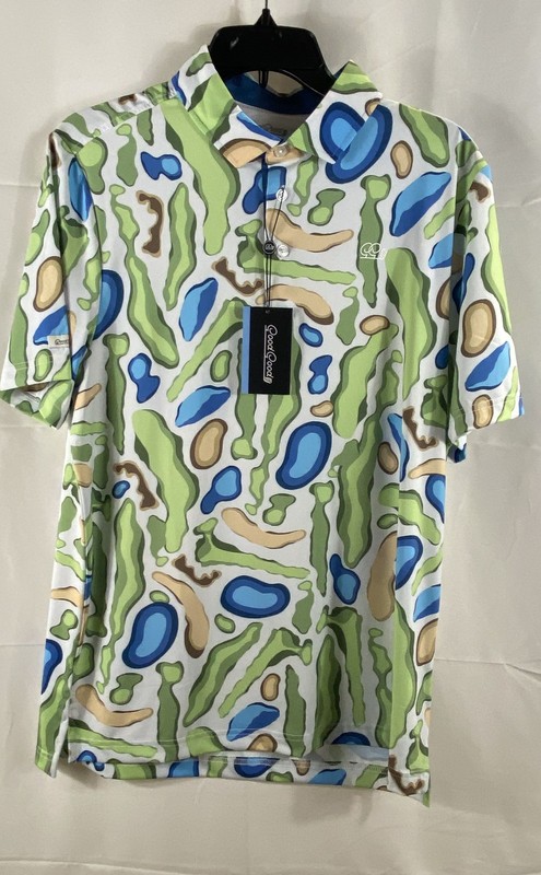 Good Good Women's Campo Polo Golf Blue Green Abstract Course Print NWT Sz S