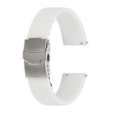 Silicone Watch Bands 20mm Soft Watch Bands with Silver Snap Buckle, White