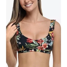 Body Glove Womens Black Incognito Floral Sweety Scoop Neck Bikini Top Size S New