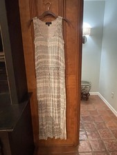 Karen Kane Made USA Rayon Maxi Dress M Sleeveless Side Slits Abstract Boho