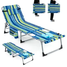 Outdoor Folding Chaise 5-Position Lounge Chair w/ Face Hole &Adjustable Footrest