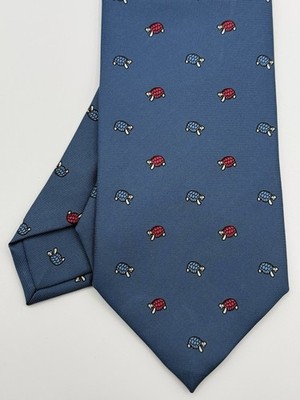 E. Marinella Napoli Silk Tie Light Blue Turtle Pattern Handmade Italy Luxury