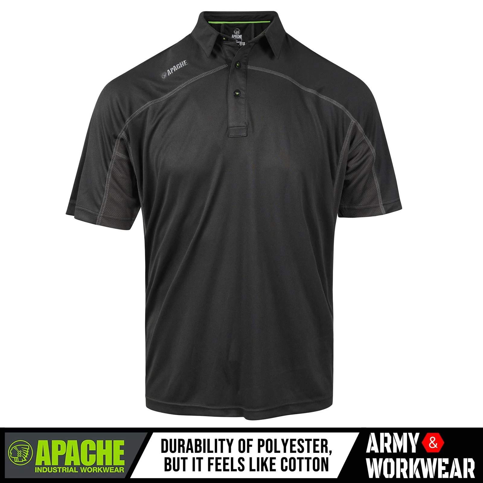 Apache Langley Polo Shirt Performance Poly Interlock T-shirt With Collar Black