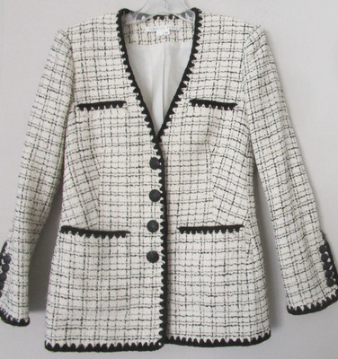 Veronica Beard 0 Black & White 5-Button Cotton Blend Blazer Jacket w/ Pockets 4