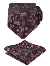 Mens 3.15 Inch Flower Patterned Tie With Floral Printed Pocket Square Handky