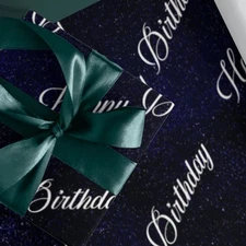 Happy Birthday 3-Pack Gift Wrapping Paper Sheets (Made in USA) Blue Galaxy