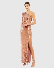 Mac Duggal Size 2 Copper 10788 Sequined Maxi Formal Evening Dress Prom Gown New