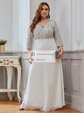 NEW Stunning Evening  Chiffon Sequined White long maxi dress UK Big Plus Size 26