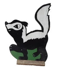 Skunk 12" Wooden Folk Art Painted Wood Yard Standee Handmade Cutout Double Sided