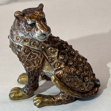 Pewter Trinket Box Enamel Painting and Crystals  6cm High